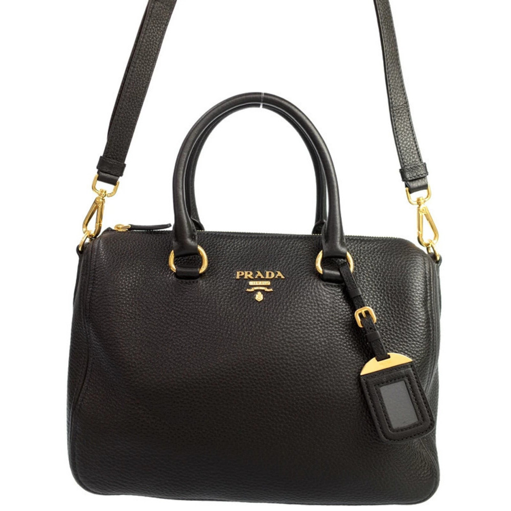 Prada Black Vitello Phenix leather convertible Bauletto bag